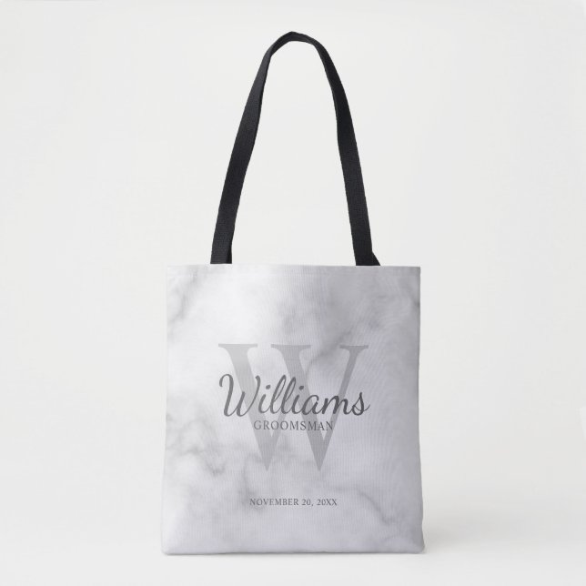 Personalised Script Groomsmen's name and Monogram  Tote Bag (Front)