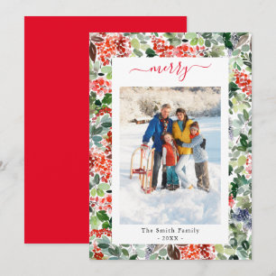 Personalised Script Merry Photo Flat Holiday Card
