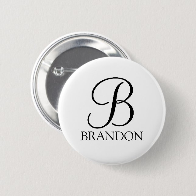 Personalised Script Monogram and Name 6 Cm Round Badge (Front & Back)