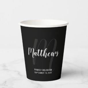 Personalised Script Monogram and Name Black Paper Cups