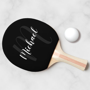 Personalised Script Monogram and Name Black Ping Pong Paddle
