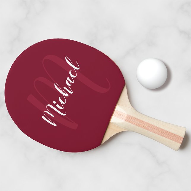 Personalised Script Monogram and Name Burgundy Red Ping Pong Paddle (Creator Uploaded)