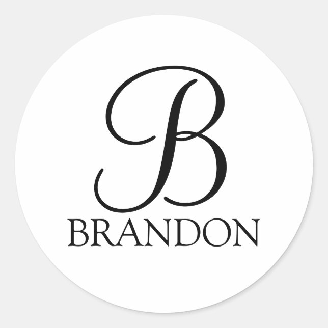 Personalised Script Monogram and Name Classic Round Sticker (Front)