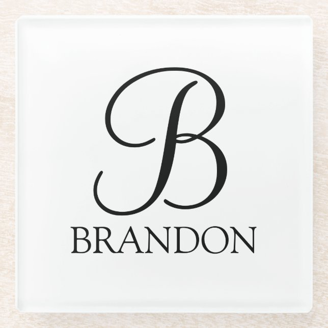 Personalised Script Monogram and Name Glass Coaster (Front)
