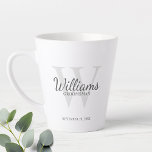 Personalised Script Monogram and Name Groomsmen Latte Mug<br><div class="desc">Add a personal touch to your wedding with personalised groomsmen mug. This mug features personalised groomsman's name in grey classic script font style with wedding details in grey classic serif font style and monogram in light grey classic serif font style as background, on white background. Also perfect for best man,...</div>