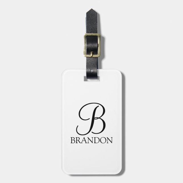 Personalised Script Monogram and Name Luggage Tag (Front Vertical)