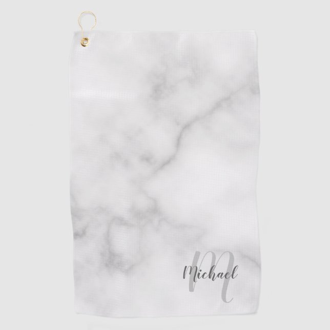 Personalised Script Monogram and Name Marble Look Golf Towel (Front)