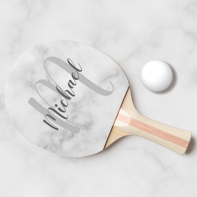 Personalised Script Monogram and Name Marble Look Ping Pong Paddle (Creator Uploaded)