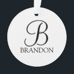 Personalised Script Monogram and Name Ornament<br><div class="desc">Personalised Monogram and Name Gift
features personalised monogram in black classic script font style and name in black classic serif font style on white background.

Perfect for holiday,  family reunion and any special occasions.</div>
