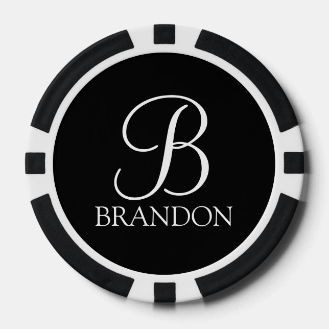 Personalised Script Monogram and Name Poker Chips (Front)