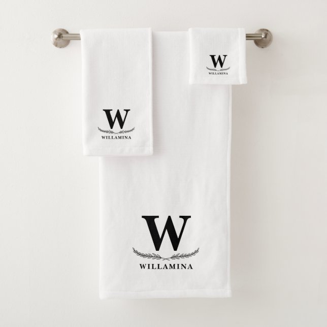 Personalised Script Monogram Initial & Name Wreath Bath Towel Set (Insitu)