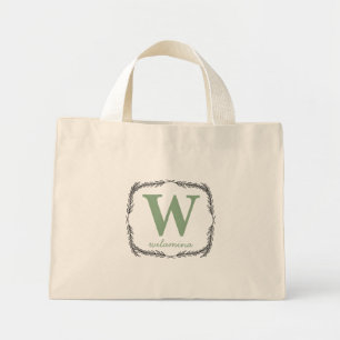 Personalised Script Monogram Initial & Name Wreath Mini Tote Bag