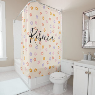 Personalised Script Name Coloured Daisy Pattern Shower Curtain