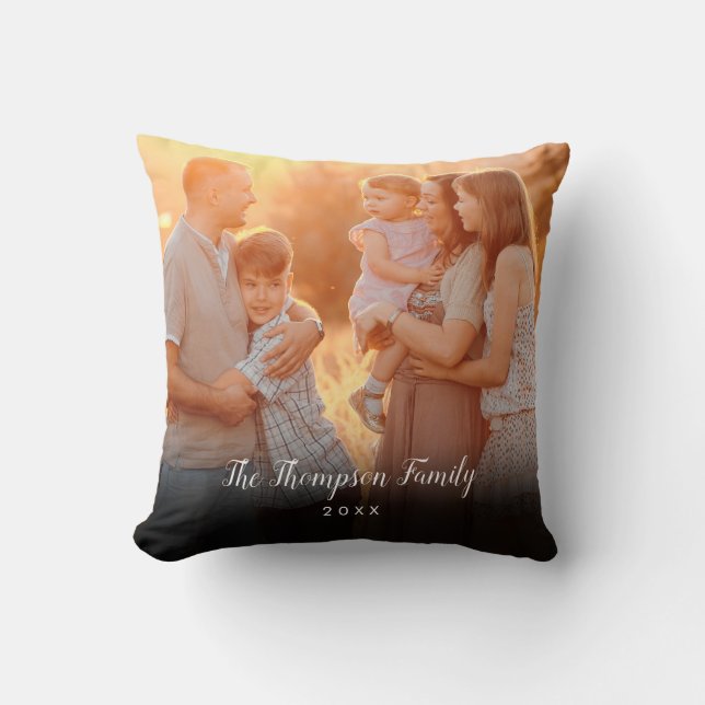 Personalised Script Name Date Photo Cushion (Front)