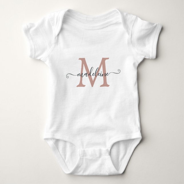 Personalised Script Name Monogram Dusty Rose Baby Bodysuit (Front)