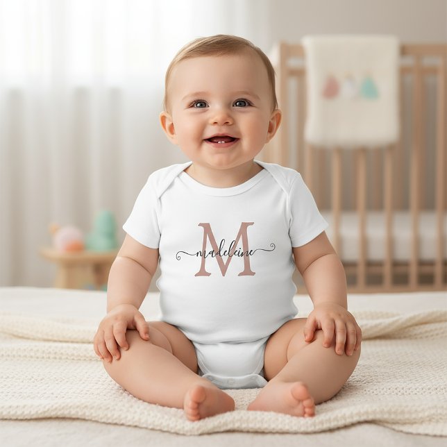 Personalised Script Name Monogram Dusty Rose Baby Bodysuit (Creator Uploaded)
