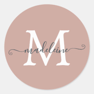 Personalised Script Name Monogram Dusty Rose Classic Round Sticker