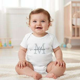 Personalised Script Name Monogram Silver Grey Baby Bodysuit