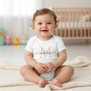 Personalised Script Name Monogram Soft Pink Baby Bodysuit