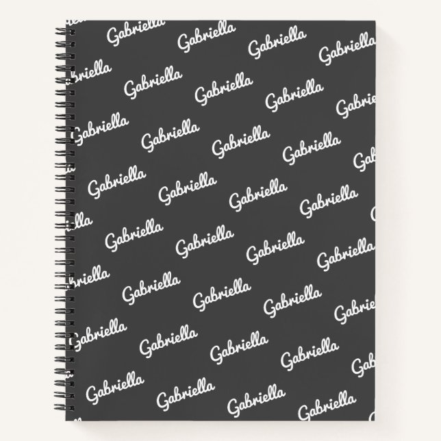 Personalised Script Name Pattern Black and White Notebook (Front)