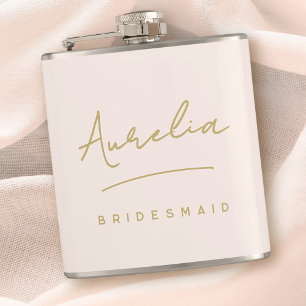 Personalised Script Name Pink Gold Bachelorette Hip Flask