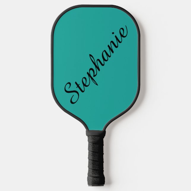 Personalised Script Name Turquoise and Black Pickleball Paddle (Front)
