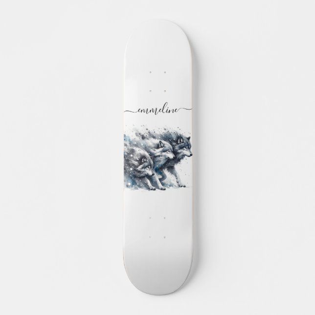 Personalised Script Name Wolf Pack Skateboard (Front)
