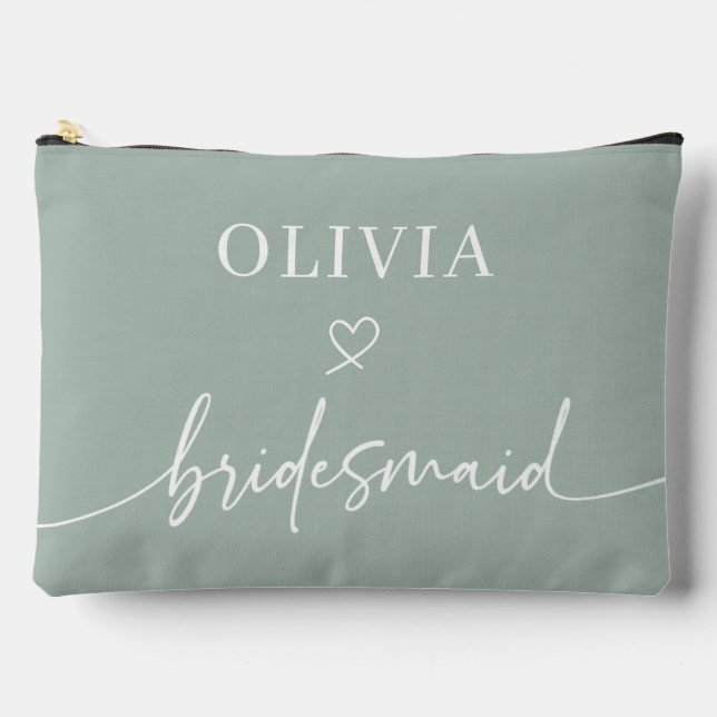 Personalised Script Sage Bridesmaid Gift Accessory Pouch (Front)