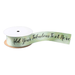 Personalised script text elegant chic green satin ribbon