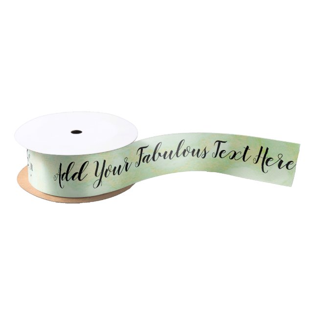 Personalised script text elegant chic green satin ribbon (Spool)