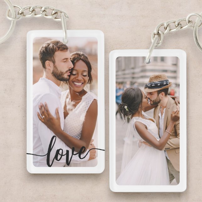 Personalised Script Two Photo Text Double Sided Key Ring (Creator Uploaded)