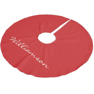 Personalised Script Typography Name Christmas Red  Brushed Polyester Tree Skirt