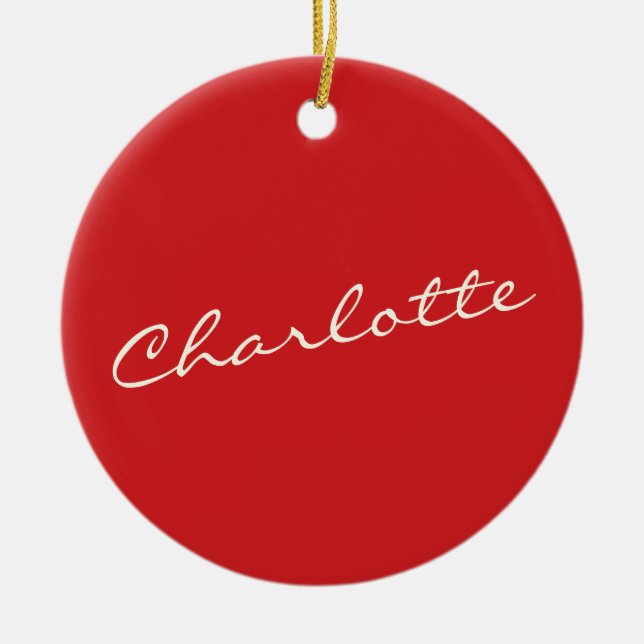 Personalised Script Typography Name Christmas Red Ceramic Tree Decoration (Front)