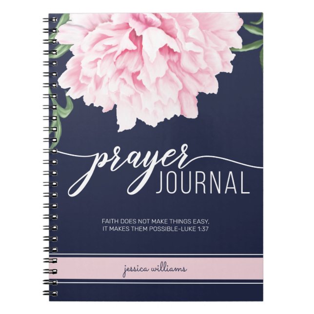 Personalised Scripture Floral Peony Navy Journal (Front)