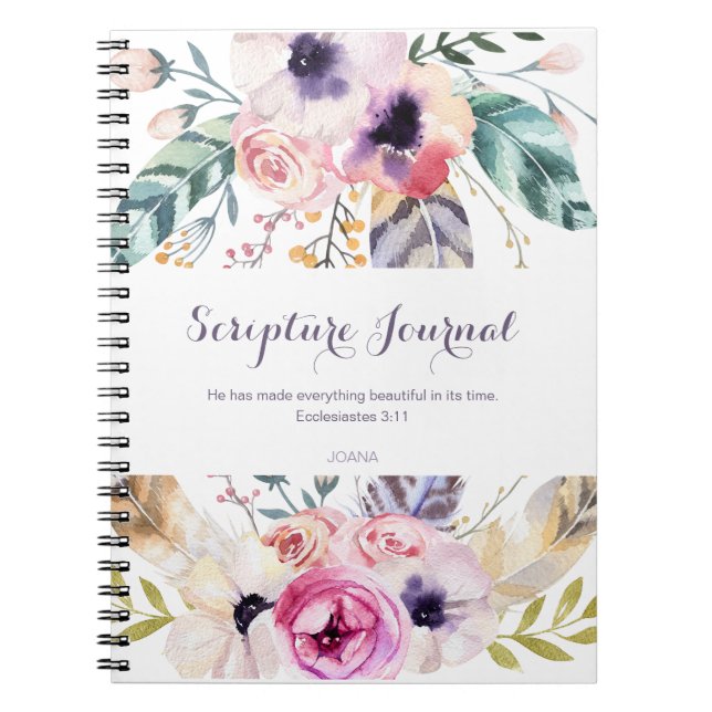 Personalised Scripture Journal Watercolor Flowers (Front)