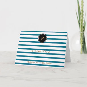 Personalised Sea Blue Striped Monogram Thank You Card