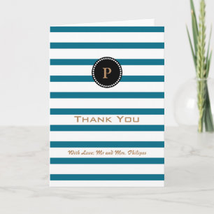Personalised Sea Blue Striped Monogram Thank You Card