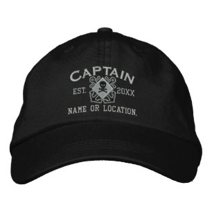 Personalised Sea Captain Nautical Crossbones Skull Embroidered Hat