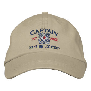 Personalised Sea Captain Nautical Star Embroidery Embroidered Hat