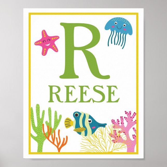 Personalised Sea Creatures Kids' Art Print Set (Front)