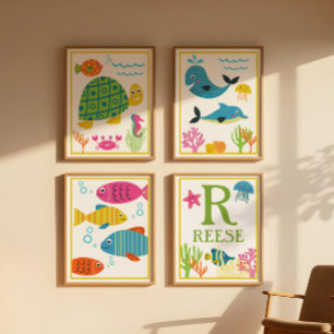 Personalised Sea Creatures Kids' Art Print Set