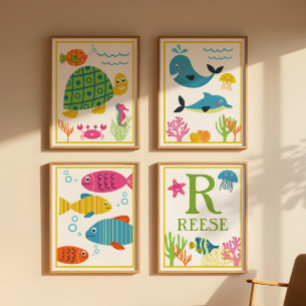 Personalised Sea Creatures Kids' Art Print Set