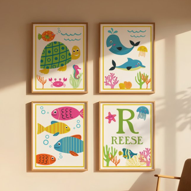 Personalised Sea Creatures Kids' Art Print Set (Creator Uploaded)