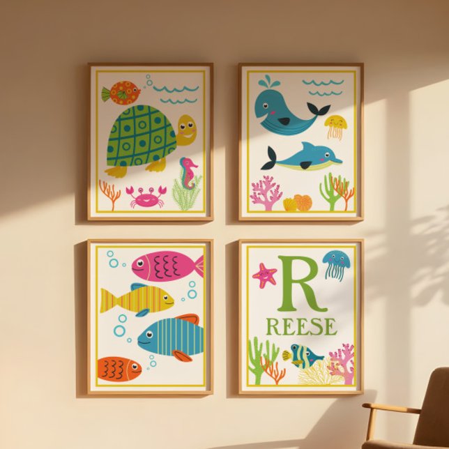Personalised Sea Creatures Kids' Art Print Set (Creator Uploaded)