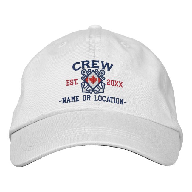Personalised Sea Crew Nautical Canadian Flag Embroidered Hat (Front)
