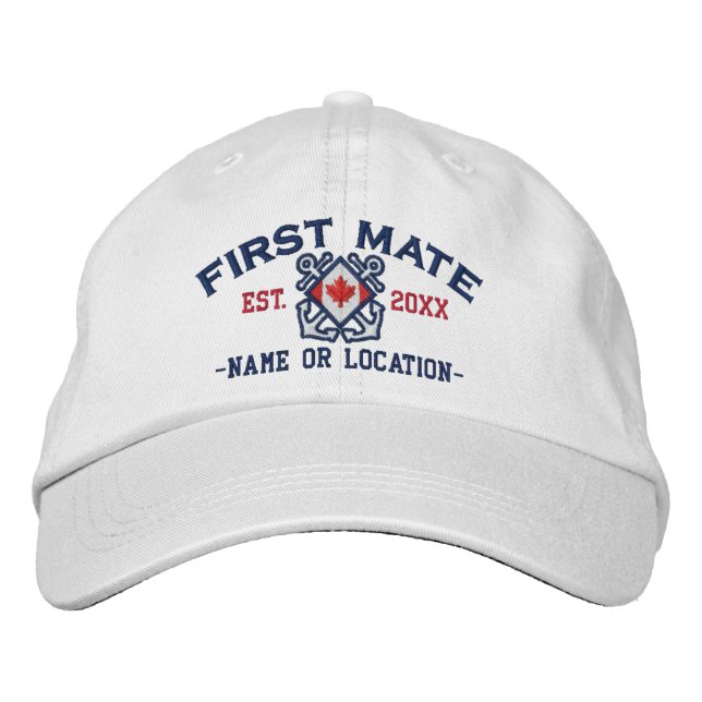 Personalised Sea First Mate Nautical Canadian Flag Embroidered Hat (Front)