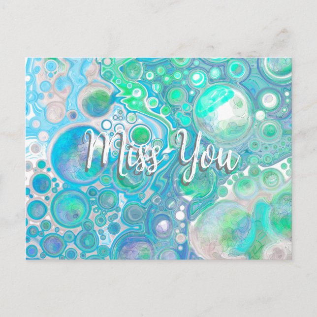 Personalised Sea Glass Blue and Green Miss You Postcard (Front)