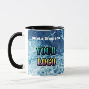 Personalised sea ocean waves navy blue nature wate mug