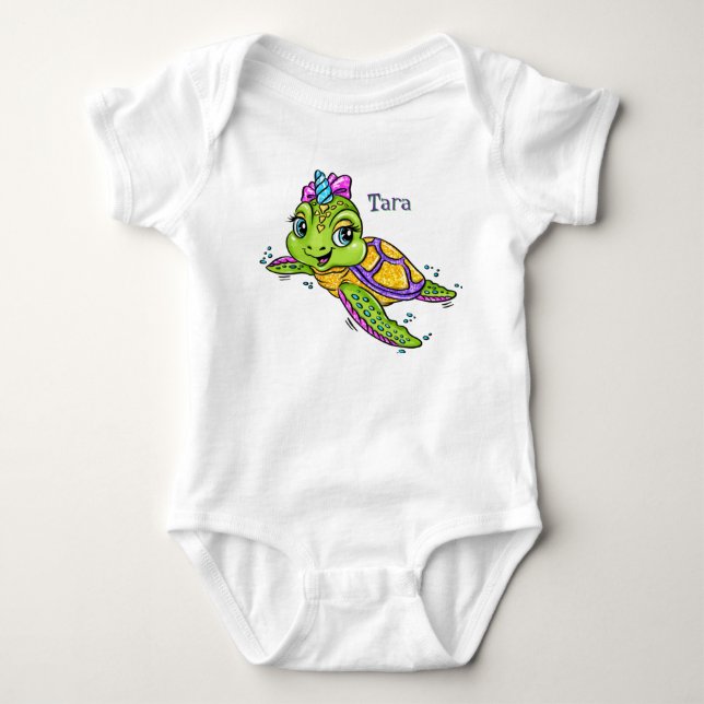 Personalised Sea Turtle Baby Bodysuit (Front)