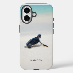 Personalised Sea Turtle Beach Custom Photo Name iPhone 16 Case
